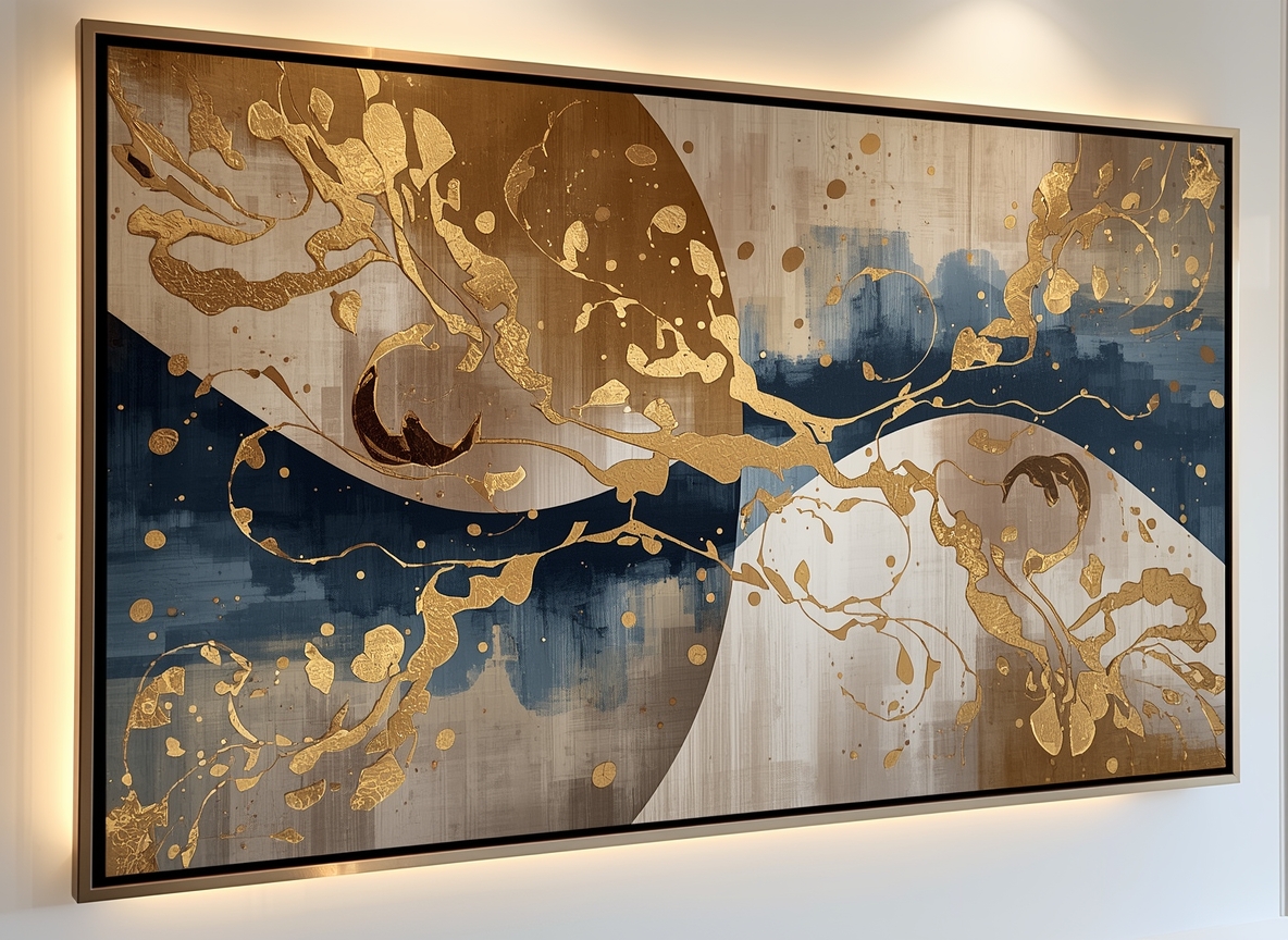 Abstracte wandkunst met gouden accenten